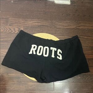 Roots Black Cotton Drawstring Athletic Logo Shorts